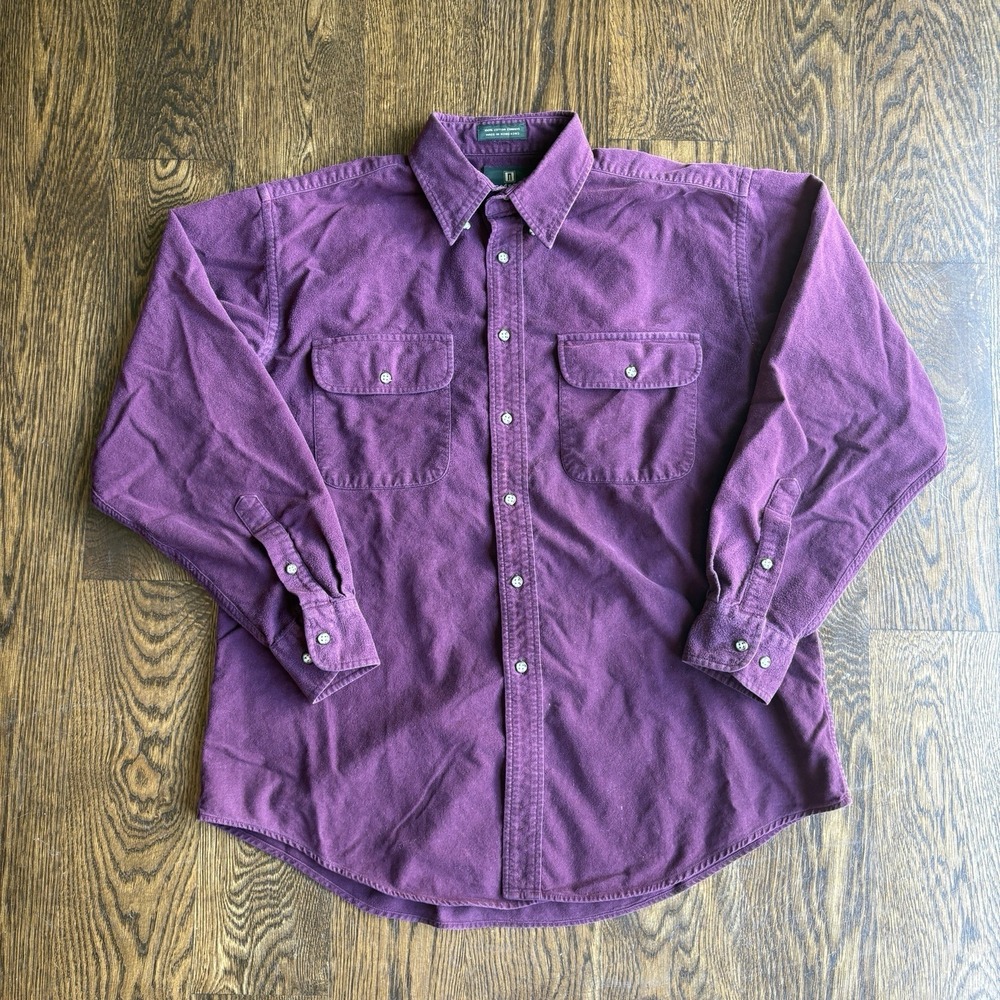 Vtg 80s Nordstrom Cotton Chamois Cloth Shirt L Heavyweight Flannel Workwear Plum